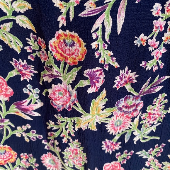 Y2K Vintage Floral Mini Dress – Navy Blue with Pink & Green Print, 3/4 Sleeves - Picture 11 of 13